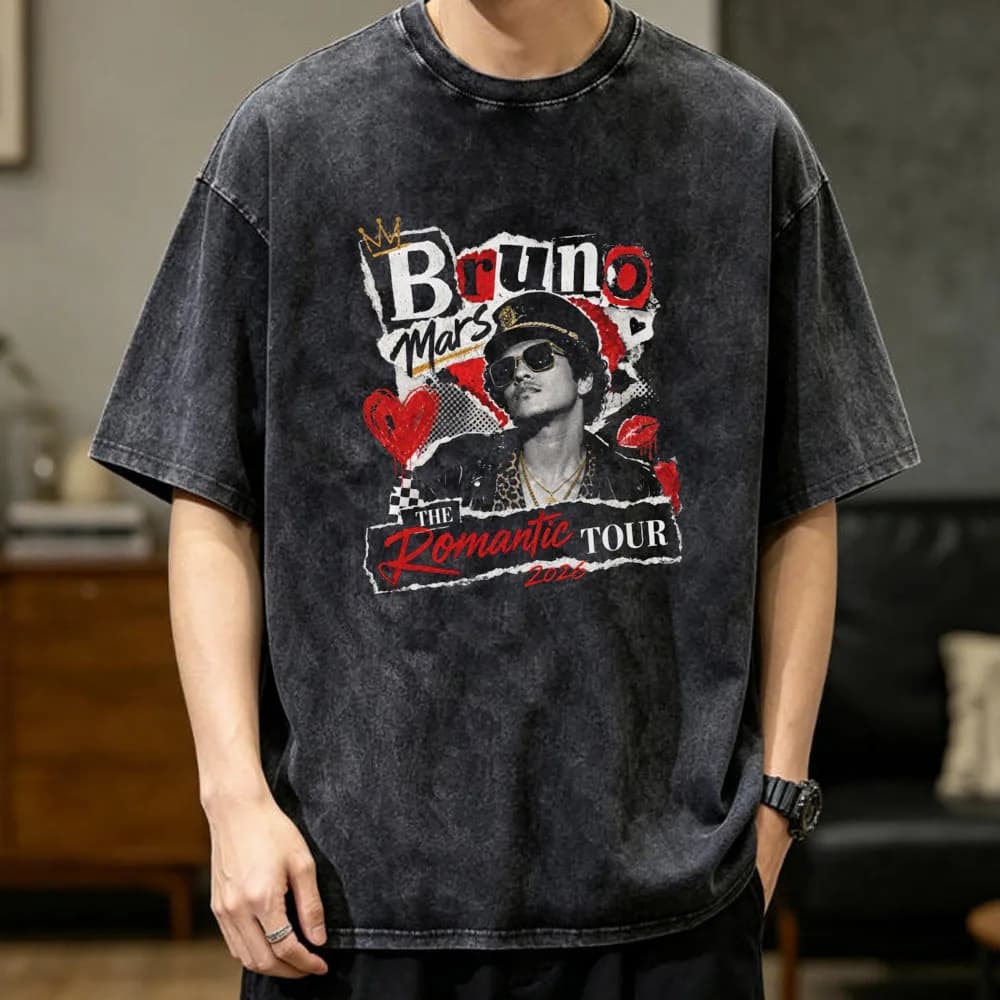Bruno Mars Vintage Washed cotton tshirt men anime Retro Vintage harajuku Digital top tees harajuku women Vintage Graphic Pastel