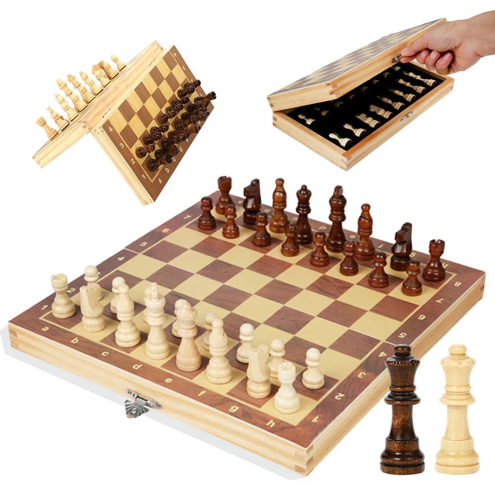 Gioco di scacchi magnetici Set di scacchi in legno 32/34 pezzi di scacchi scacchiera incorporata in legno pieghevole gioco da tavolo per famiglie giocattolo