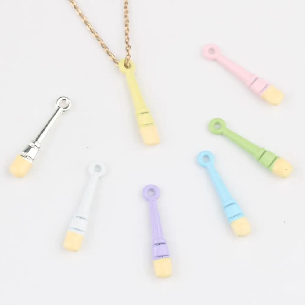 10 pz/lotto Ciondoli a forma di pennello in lega di zinco verniciati a spruzzo 3*18MM per fai da te, accessori per collane, bracciali e orecchini