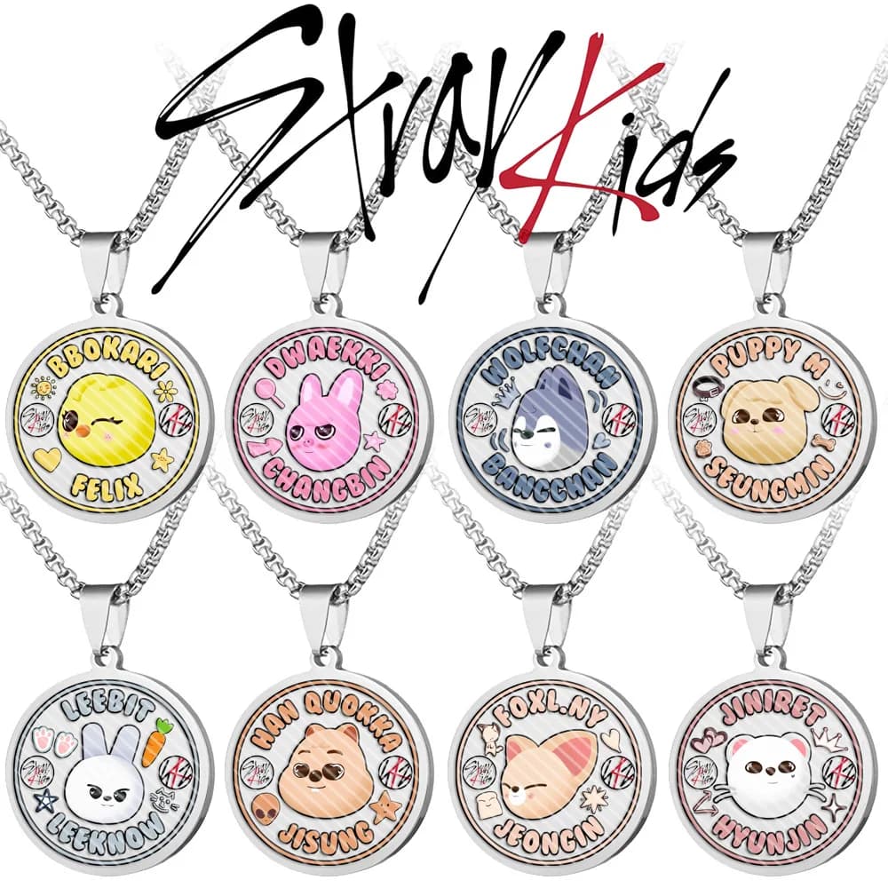 Collana con Ciondolo in Acciaio al Titanio K-POP Stray Kids, Collana Rotonda in Acciaio Inossidabile con Stampa a Colori SKZOO, Regalo per Fan