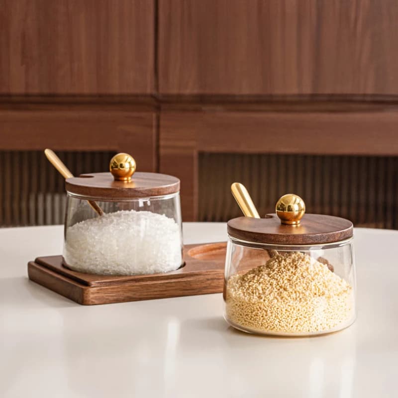 Set di Barattoli in Vetro Stile Giapponese per Spezie, 3 Pezzi con Vassoio, Organizzatore da Cucina
