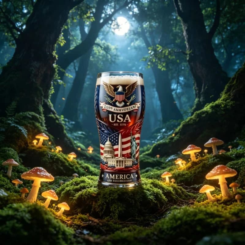 Bicchiere da Birra con Motivo Goffrato a Tema Giornata dell'Indipendenza, Tazza con Motivo Monumento Nazionale, Collezione 250° Anniversario