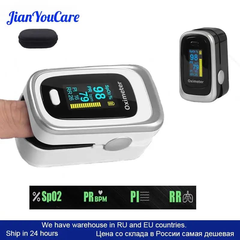 Oled pulse oxometer with fingertips SPO2 PR PI RR oxygen in blood with respiratory frequency Oximeter De Pulsioximeter Dedo with housing