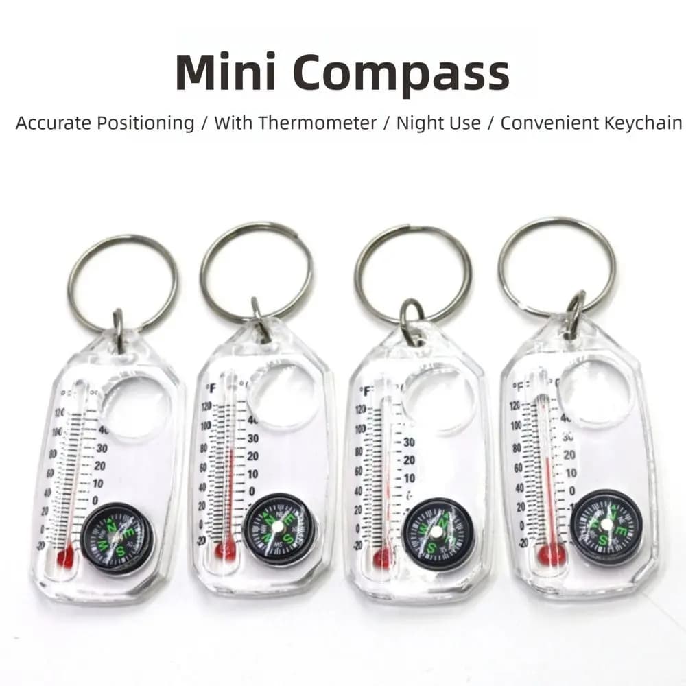 Funzione portatile 3 in 1 Mini bussola Portachiavi Lente d'ingrandimento fluorescente durevole Termometri compatti da viaggio