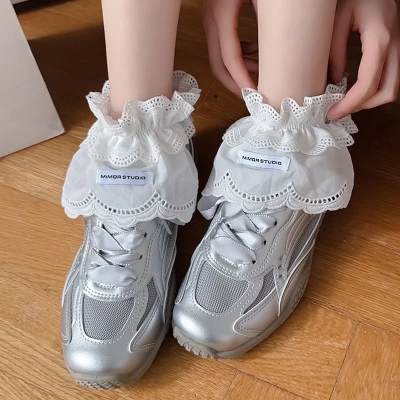 Women's Ballet Style Sock Covers with Bow Tie Lace Trim White Leggings Thin Cotton Breathable Comfortable All Seasons