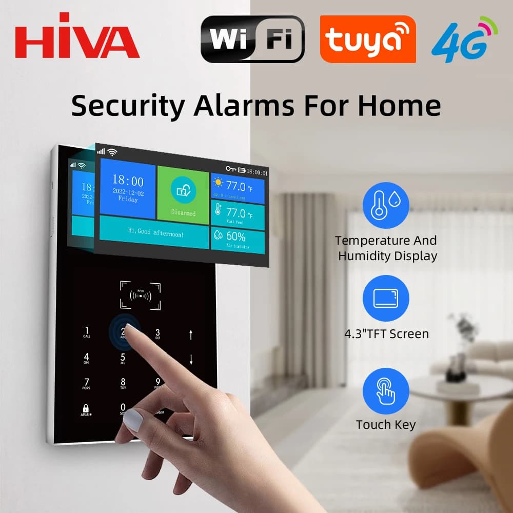HIVA 4G PG109 Set di allarmi intelligenti a schermo super grande Wifi GSM Connessione wireless Doodle APP Può collegare la telecamera Rilevamento a infrarossi