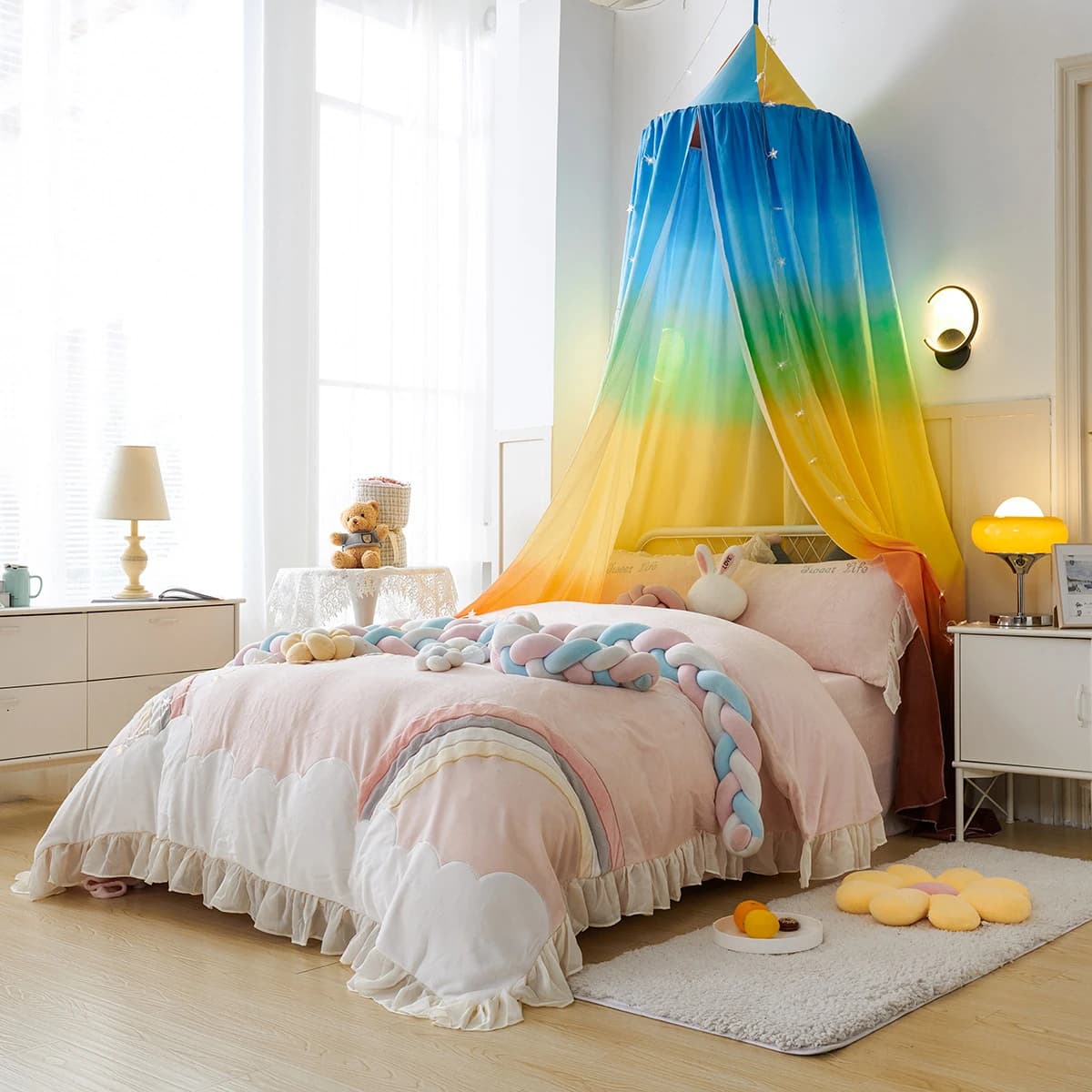 Zanzariera per bambini stampa arcobaleno baldacchino per bambini tenda per mantovana tenda per ombreggiatura a cupola per uso domestico installazione gratuita