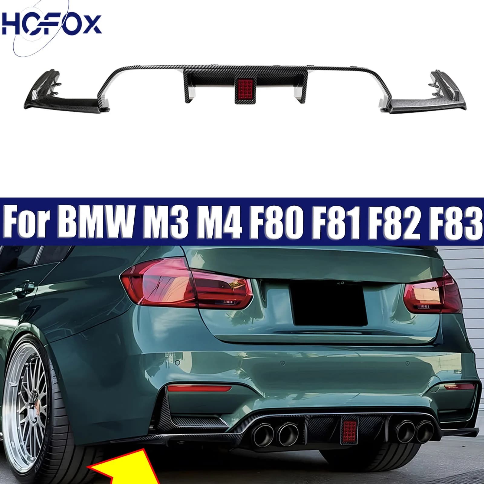 Diffusore Posteriore per BMW M3 M4 F80 F81 F82 F83 2014-2019, Accessori per Modifica Esterna del Paraurti