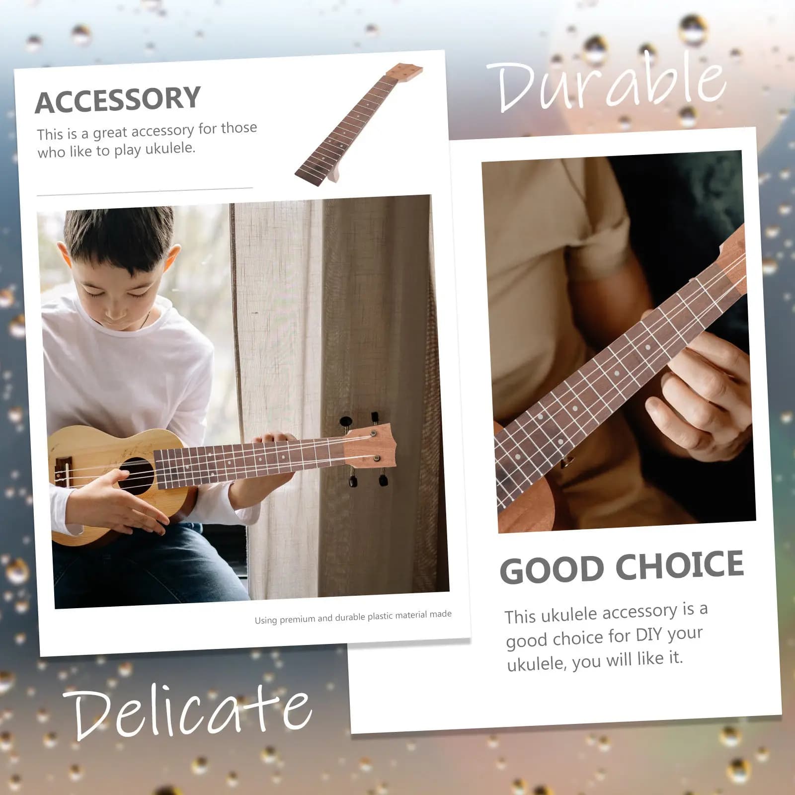 Set Completo Manico per Ukulele in Legno Premium con Tastiera, Strumento Fai-da-te, Accessorio per Ukulele, Forniture per Manico in Legno, Parti per Strumenti Musicali