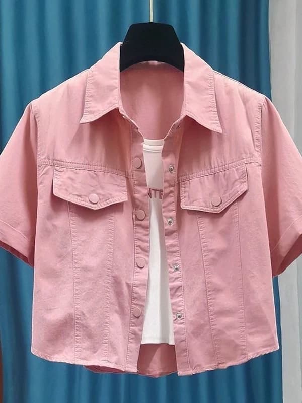 Korean Style Summer Short Sleeve Shirt Jacket New Fashion 2025 Workwear Top Small Size Short Outerwear Collar Butto...
