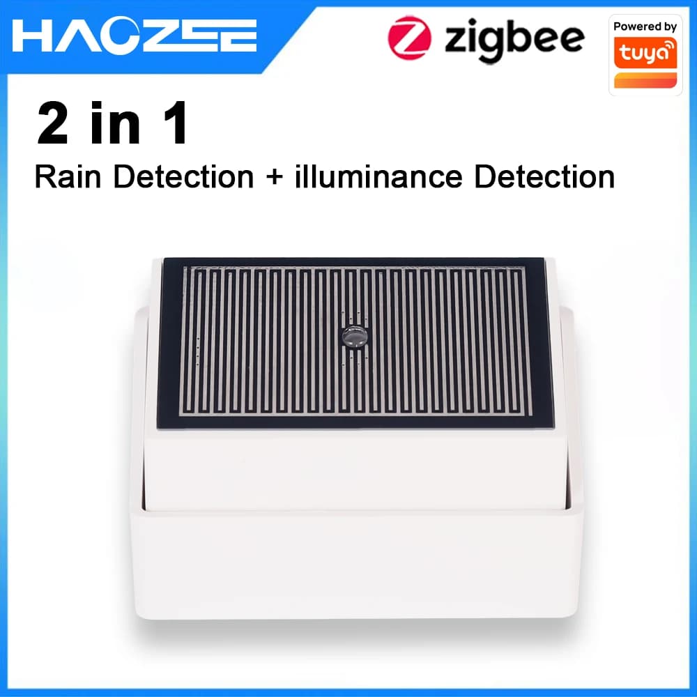 Haozee Tuya Zigbee Sensore di rilevamento gocce di pioggia con rilevatore di luce IPX4 Supporto impermeabile per esterni Assistente domestico Zigbee2mqt