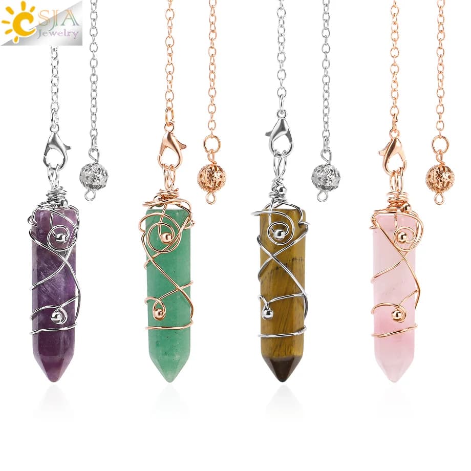 CSJA Pietra Naturale Pendolo Esagonale per Dowsing Divinazione Occhio di Tigre Ametiste Esoteri Radiestesia Pendule Pendulums T008