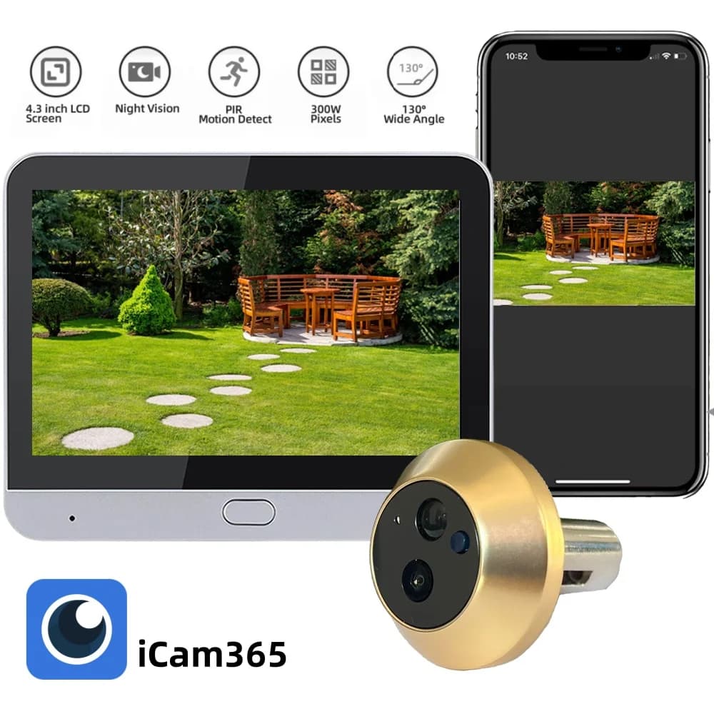 2.4G Wifi Wireless House Peephole Video Door Eye With Camera 3MP One Way Audio PIR Digital Door Camera Use iCam365 App