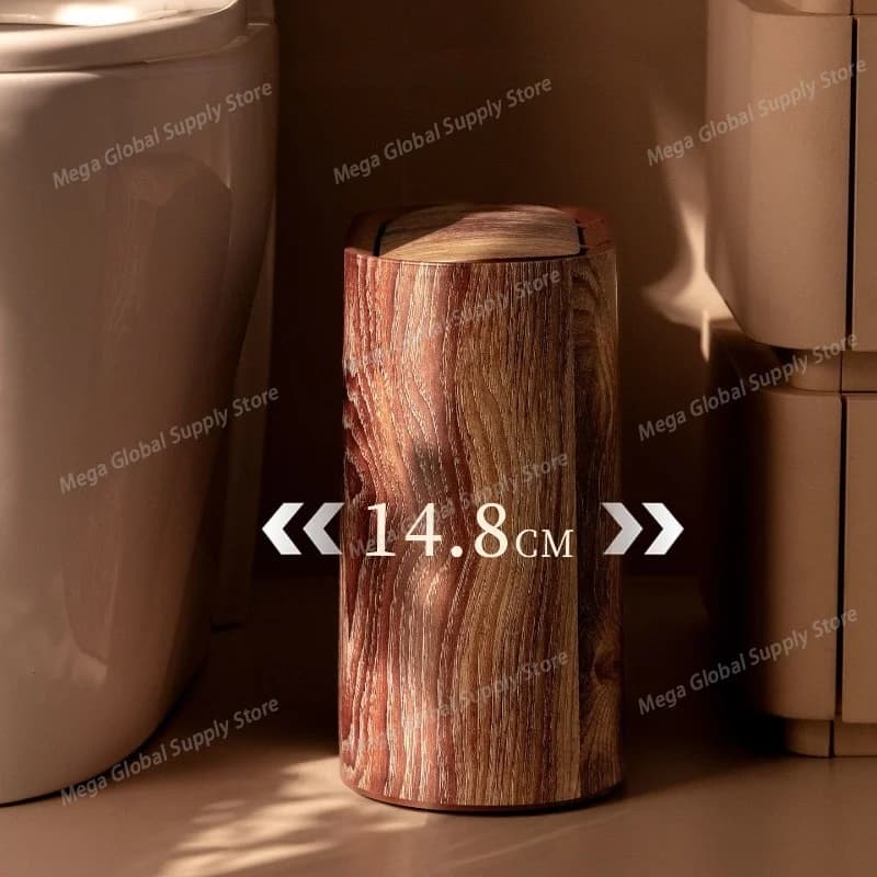Wood Grain Trash Can with Lid Bathroom Litter Bins Large Capacity Wastebasket Living Room Toilet Retro Household Recycle Bin