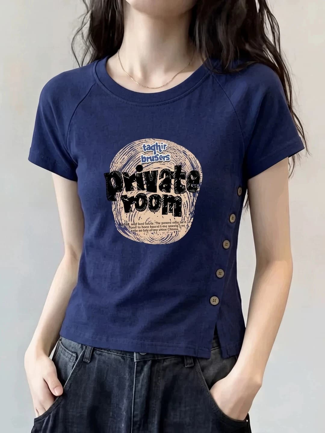 Slim Fit round Neck Short Sleeve Pure Cotton T-Shirt Women's Summer plus Size Fashionable Design Korean Style Commute Wind