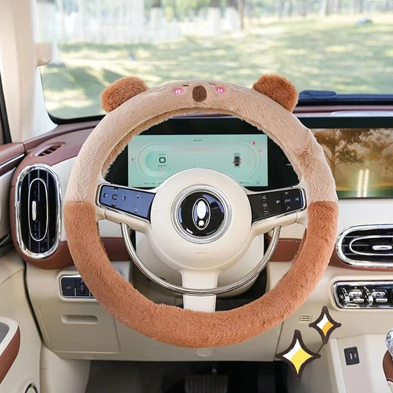 Simpatico coprivolante per auto Capybara; Decorazione della cintura di sicurezza in peluche; Accessorio automatico confortevole antiscivolo.