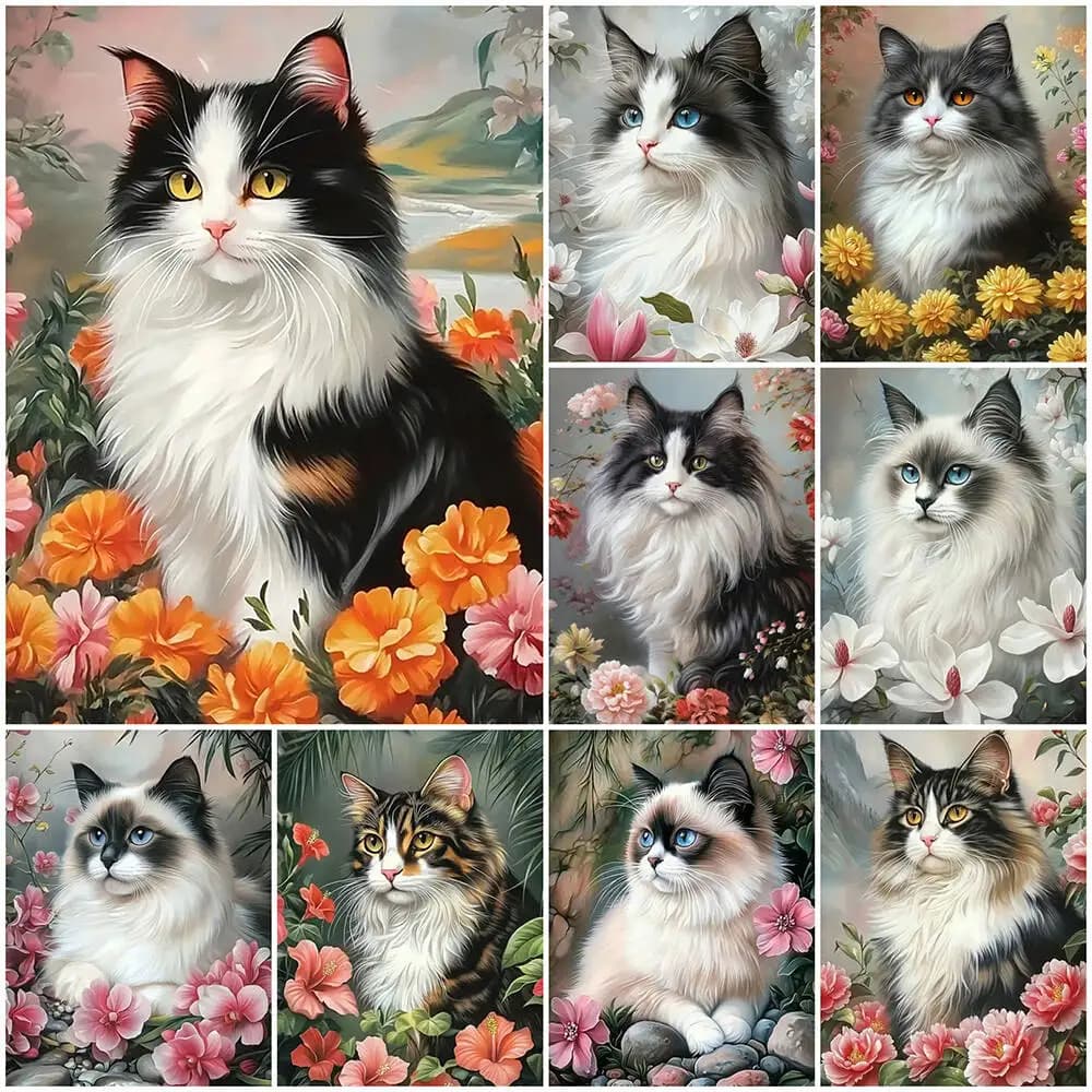 EverShine Diamond Embroidery Cat Flower 5D Mosaic Kitten DIY Full Drill Diamond Art Painting Kit Animal Home Decoration Gift