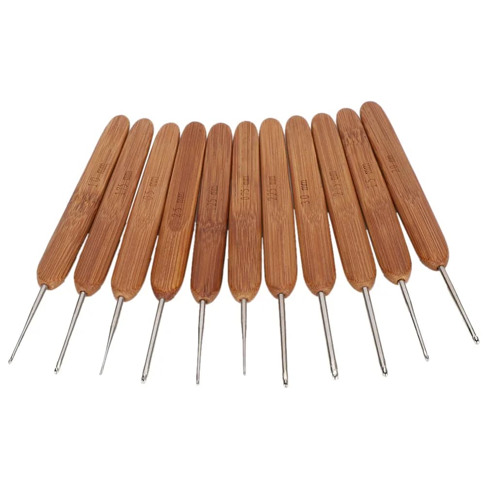 11pcs Ergonomic Bamboo Handle Crochet Hooks Set Mix Size Portable Knitting Needles Set Ergonomic Crochet Hooks For Knitting