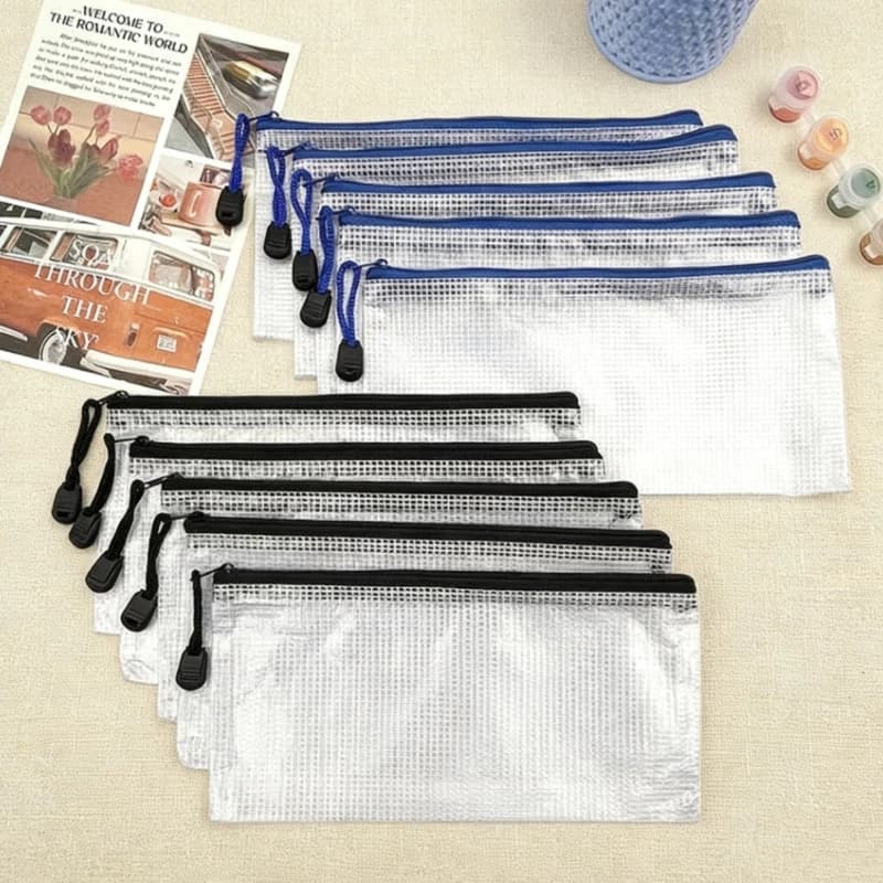 Astuccio a Rete con Cerniera, 12 Buste Trasparenti per Matite, Portafoglio in Plastica Impermeabile, Borsa da Viaggio per la Scuola
