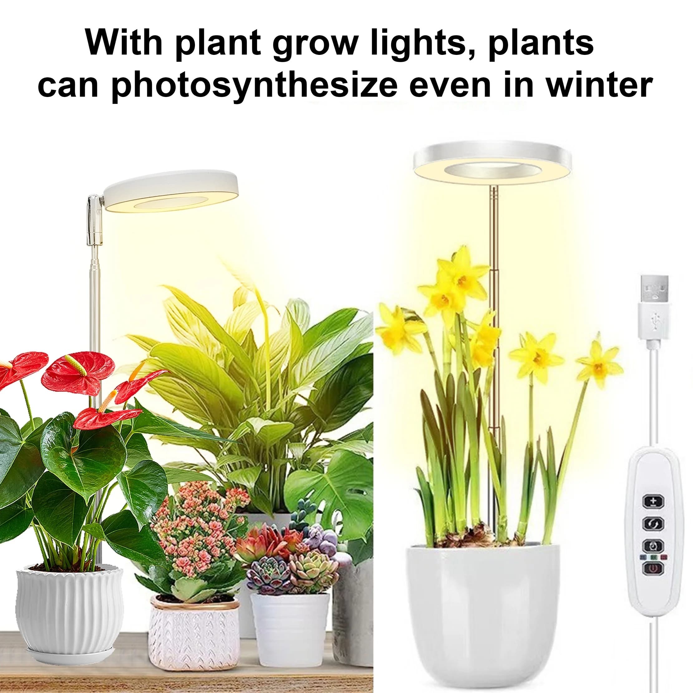 Coltiva la luce Spettro completo Luce LED Coltiva l'angolo di altezza interna Anello regolabile Coltiva la luce Timer Altezza regolabile Alimentato tramite USB