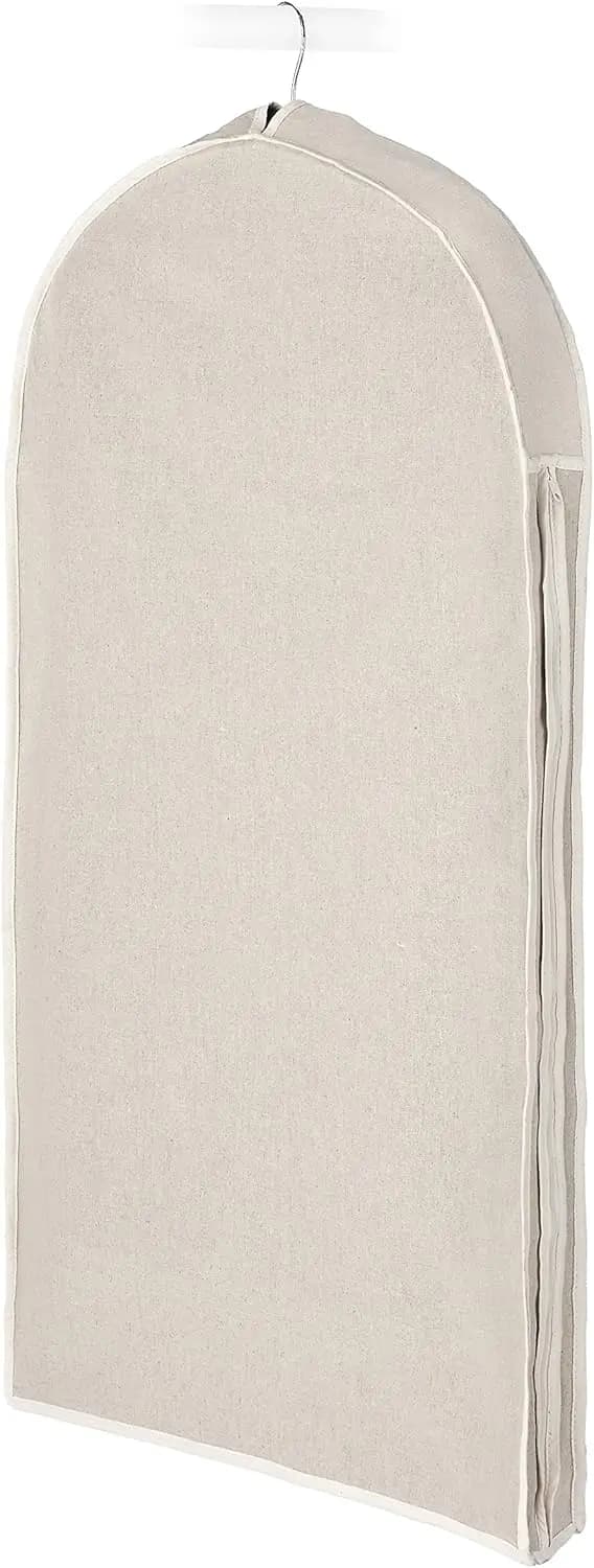 Large Natural Linen Garment Bag with Zipper, Dust-Proof Clothes Storage for Closet