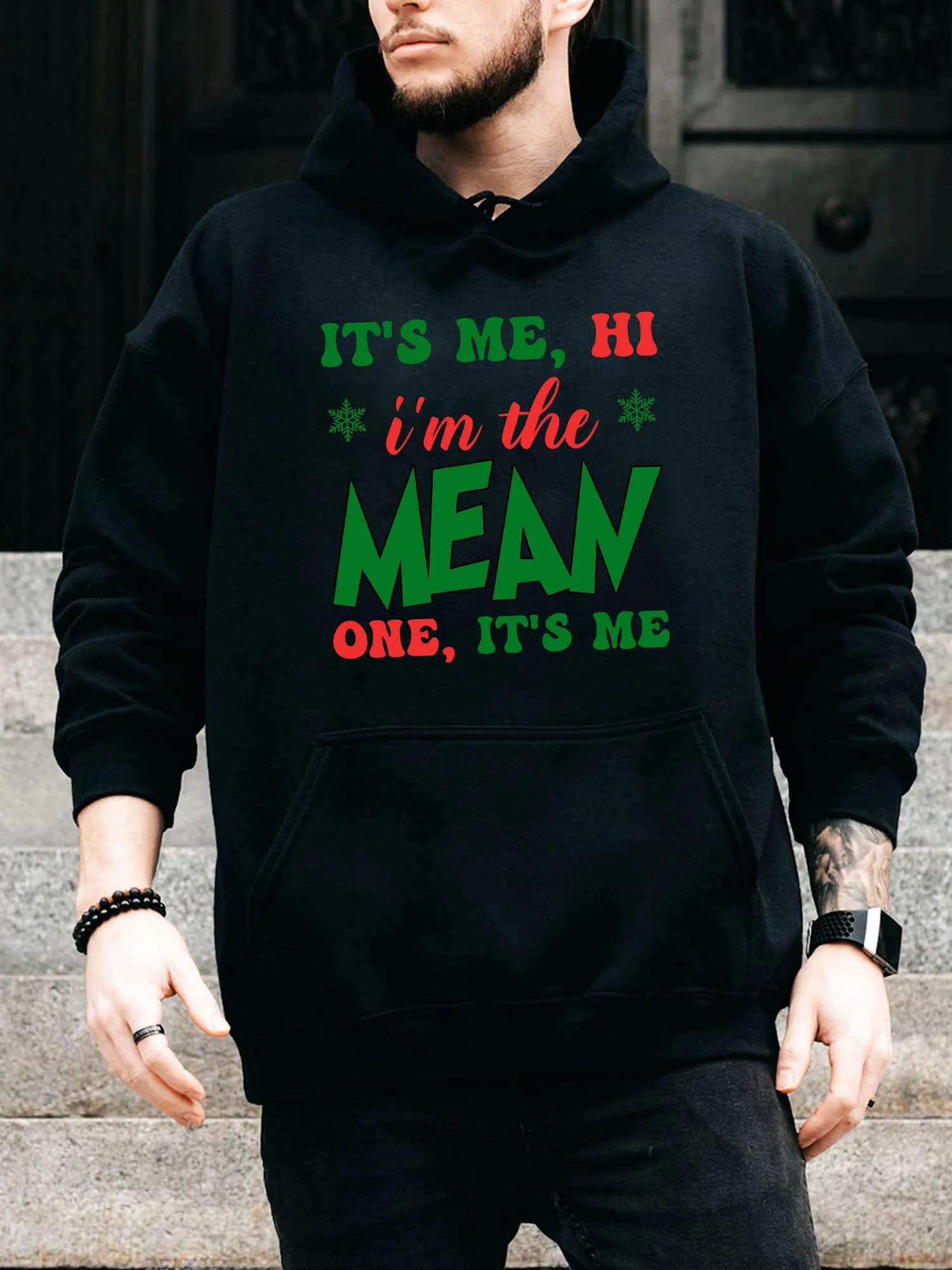 Felpa con cappuccio da uomo con coulisse It's Me, the Mean One - Pullover nero casual e confortevole, felpa con cappuccio autunno e inverno