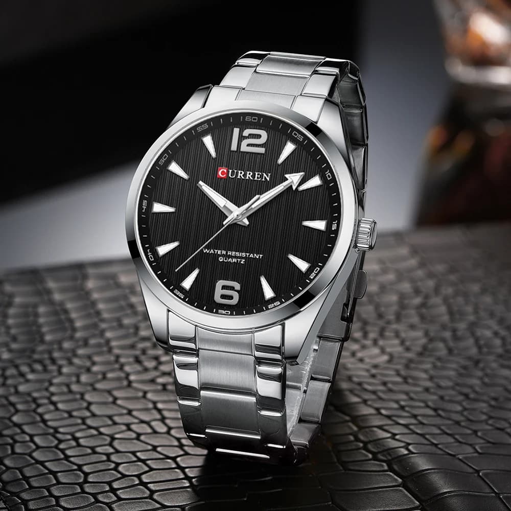 Men simple waterproof wristwatch with large dial and stick scale business watch Quartz Watch Sport Stainless Steel Wrist Watches