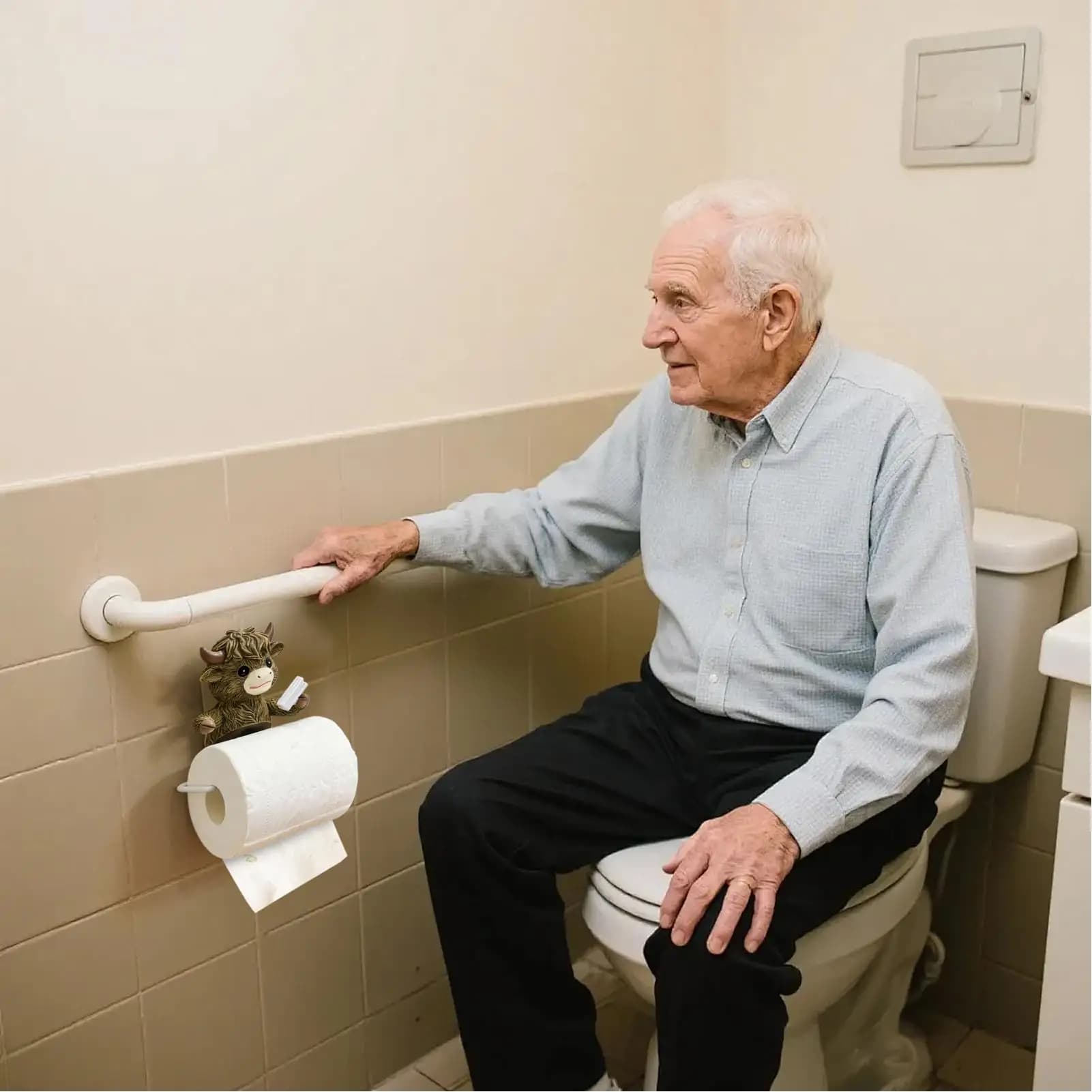 Portarotolo di carta rustico a forma di mucca da parete, decorazione per bagno, porta rotolo di carta igienica per piano di lavoro, mobiletto o lavabo.