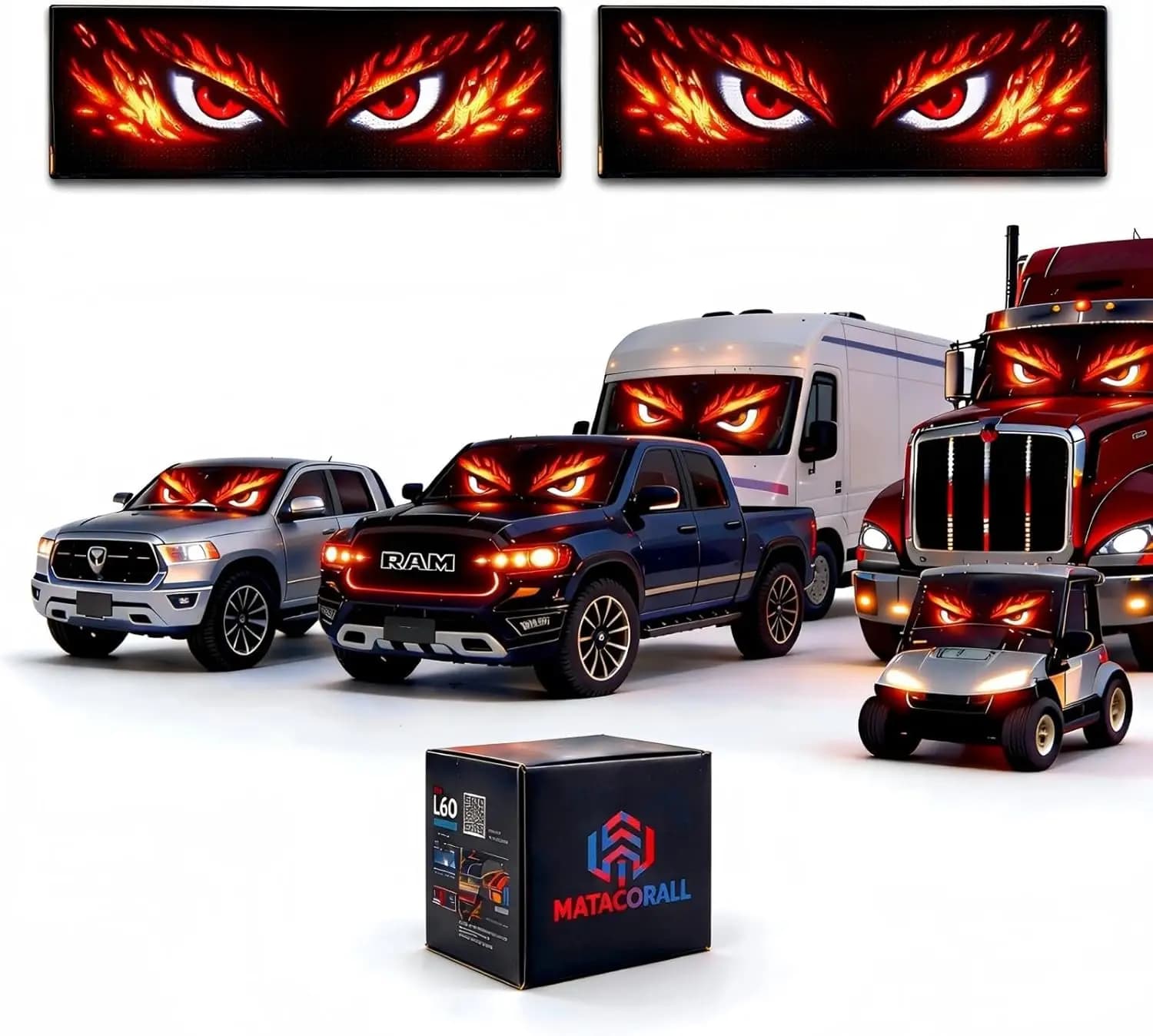Occhi LED RGB Animati Flessibili per Parabrezza Auto, Controllo tramite App e Telecomando, 2 Pannelli da 24"×5"