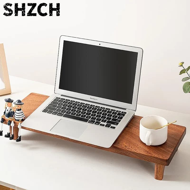 Beech Wood Monitor Stand Laptop Riser with Storage Shelf Multipurpose Organizer