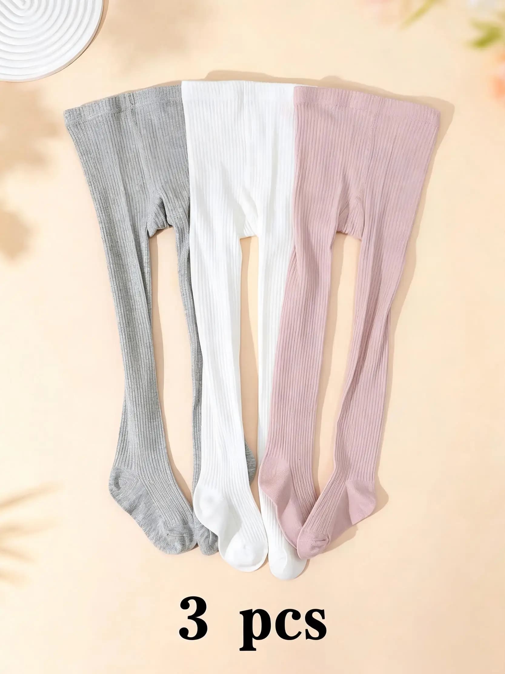 3Pcs Girl Ribbed Tights Polyester Spandex Soft Stretchy Kid Pantyhose All-Season Daily Leggings for Toddler Girls 0-11 Years Old