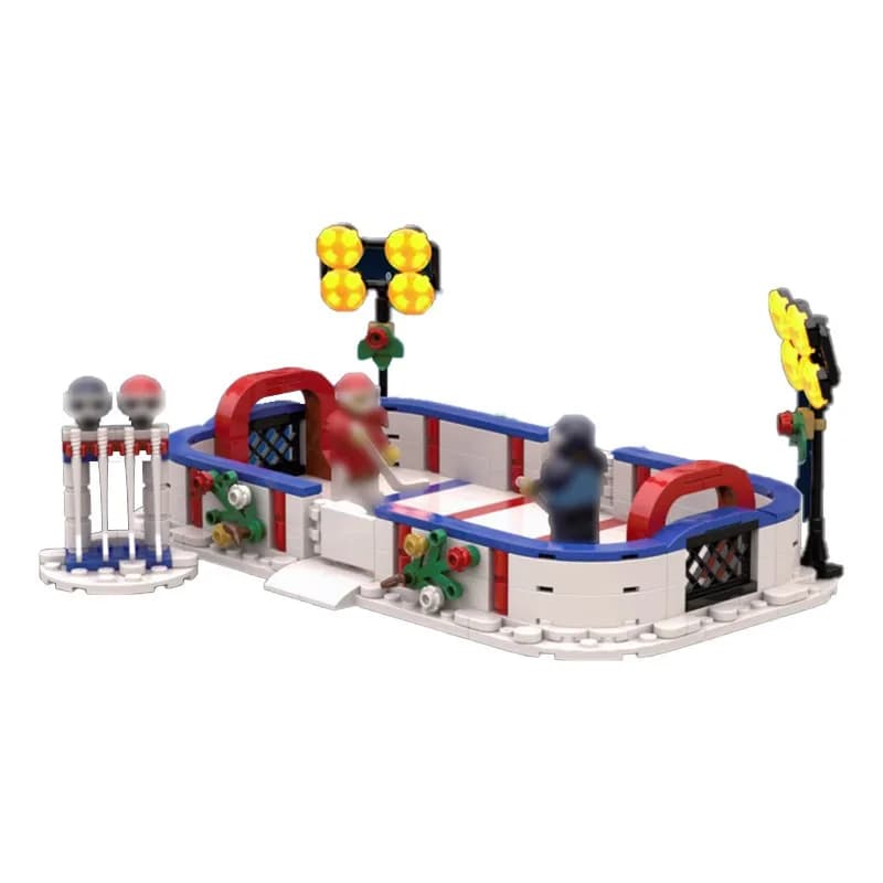 Blocchi di costruzione della scena della pista di hockey su ghiaccio MOC- 166234 Natale Inverno Pattinaggio Piumino Modello di assemblaggio Puzzle Giocattolo per bambini Ragazzo Regalo di compleanno