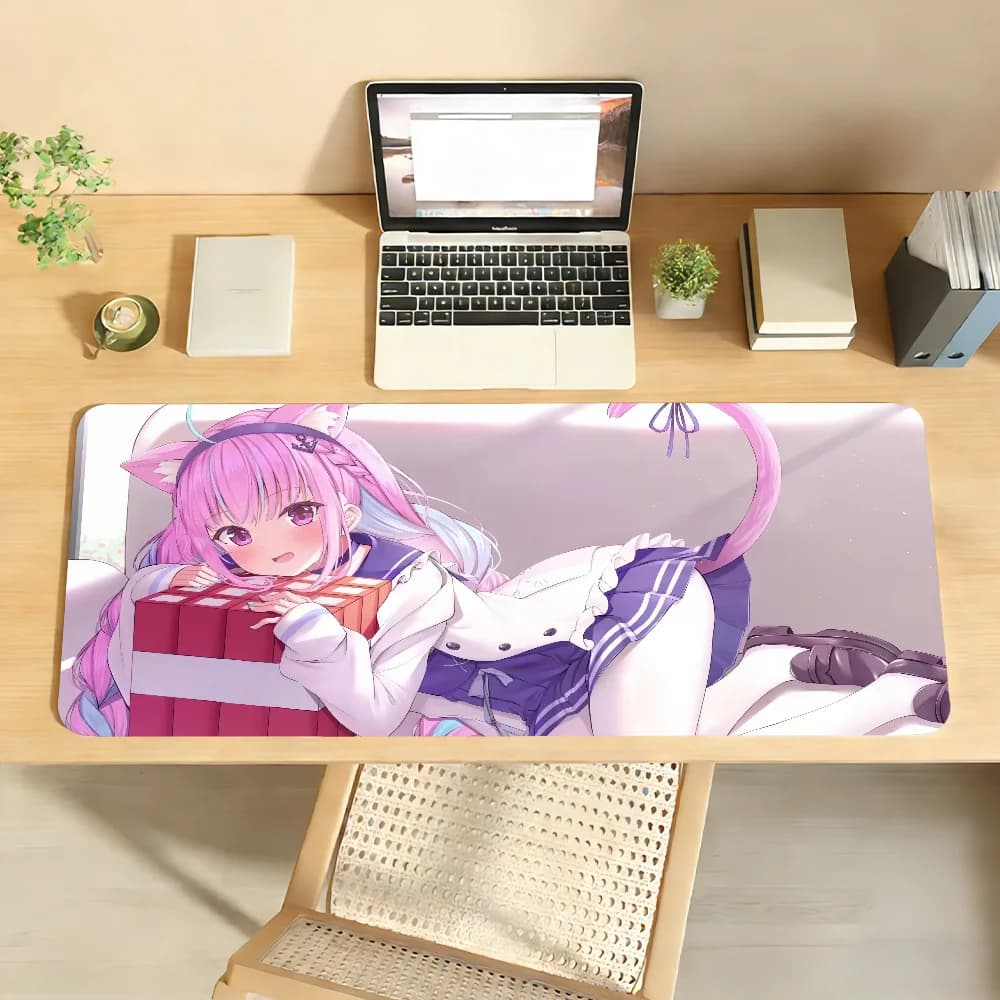 Tappetino da Scrivania Grande con Gattina Rosa, Tappetino per Mouse in Stile Anime Kawaii, Tappetino per Tastiera Antiscivolo e Impermeabile per Ufficio, Laptop e Gaming