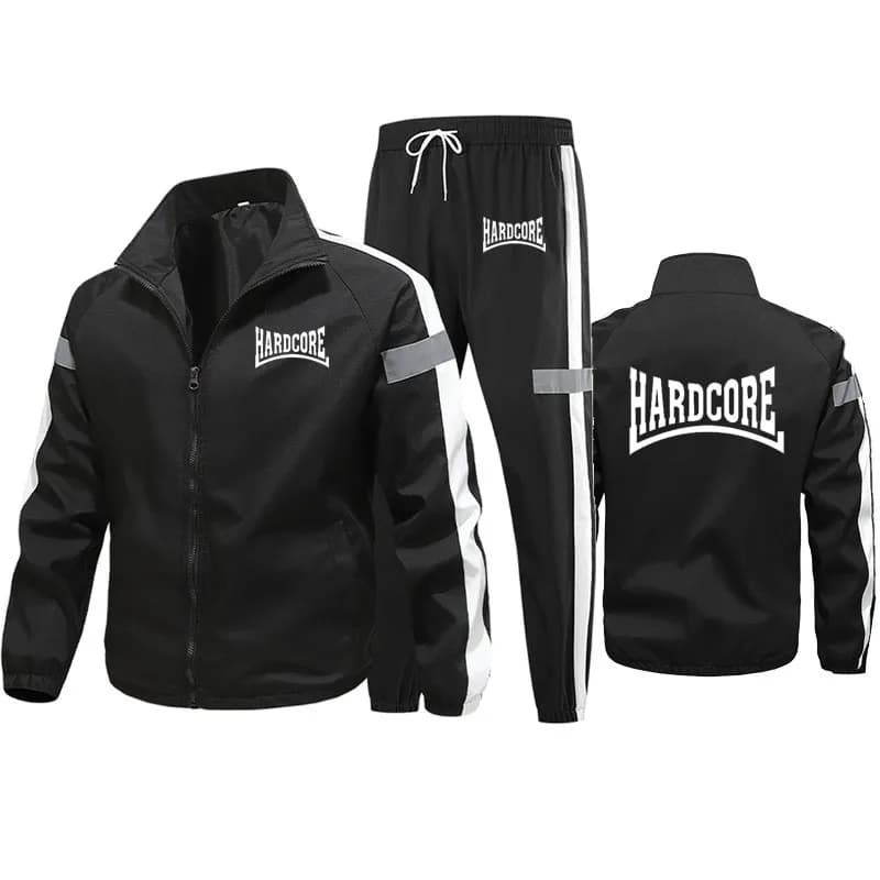 M-6XL Tuta da uomo moda Tuta con stampa hardcore Autunno Nuova giacca cardigan con cerniera + pantaloni sportivi Stripe Fitness Jogging Set da 2 pezzi
