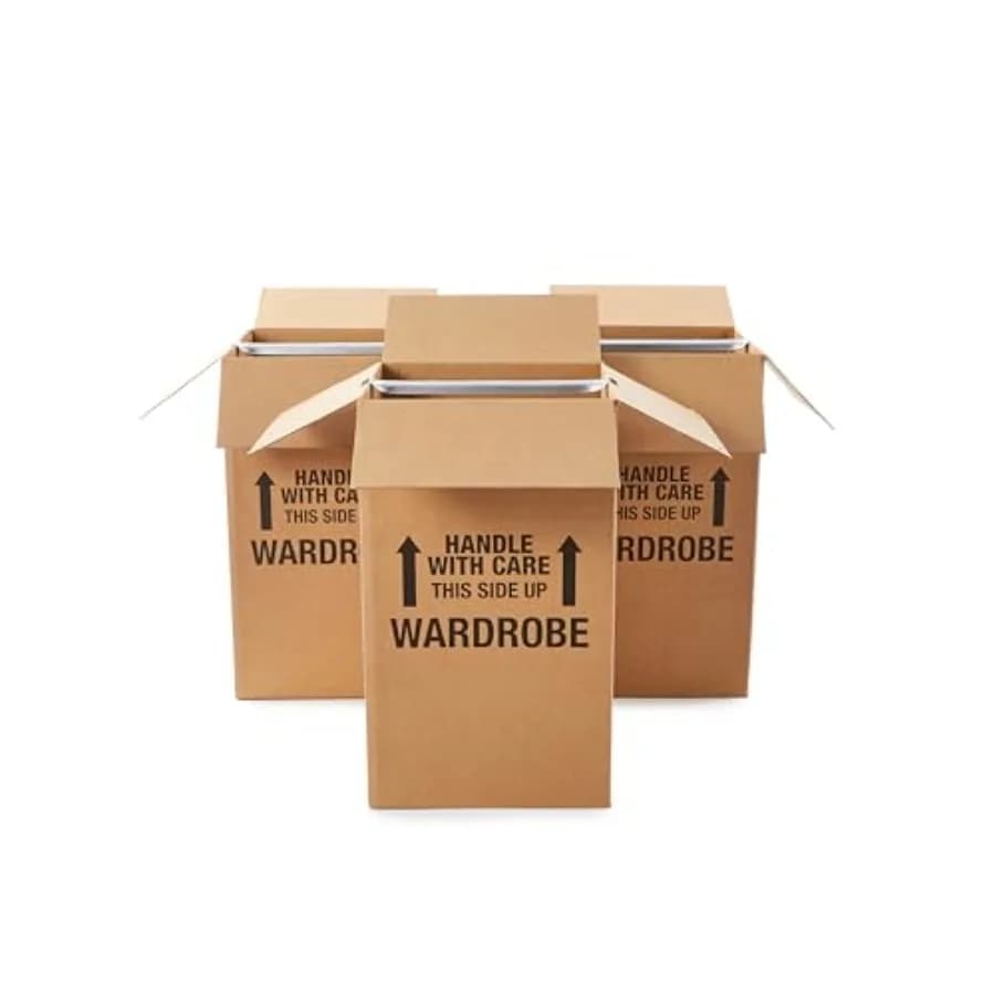 Scatole Robuste per Trasloco Armadio con Barra Appendiabiti per Imballaggio Vestiti, Facili da Montare con Maniglie, 34 Pollici, Marrone, Confezione da 3