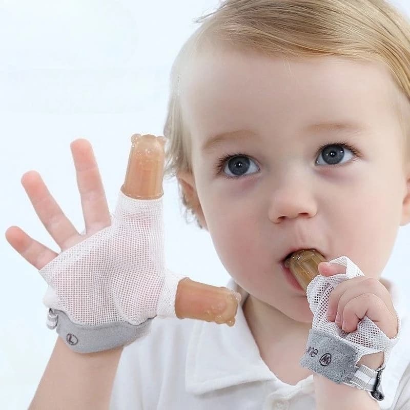 Guanti regolabili per impedisce al bambino di succhiare le mani, in rete, traspiranti, per la dentizione, antibatterici