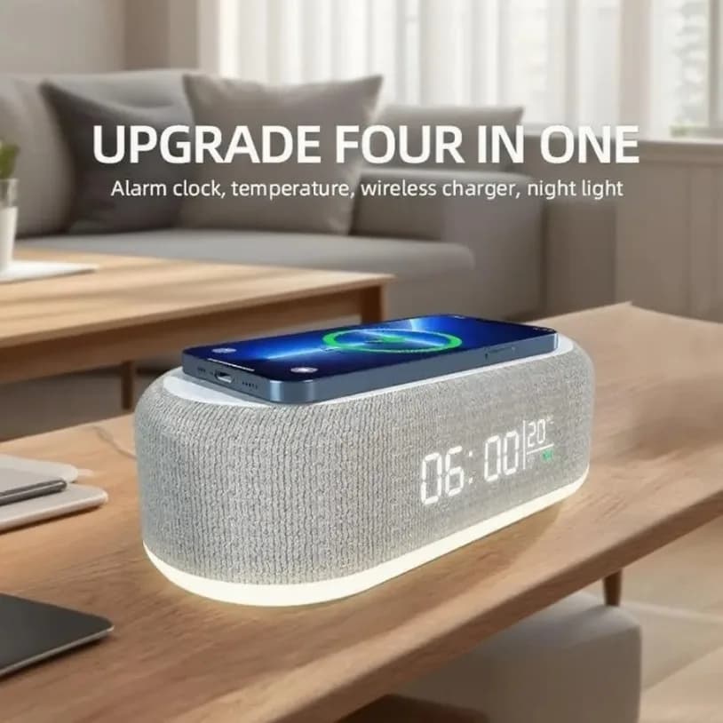 VIKEFON Sveglia Caricabatterie Wireless Pad Telefono Camera da letto Lampada Luce notturna Termometro da scrivania per iPhone 17-12 Dock di ricarica veloce