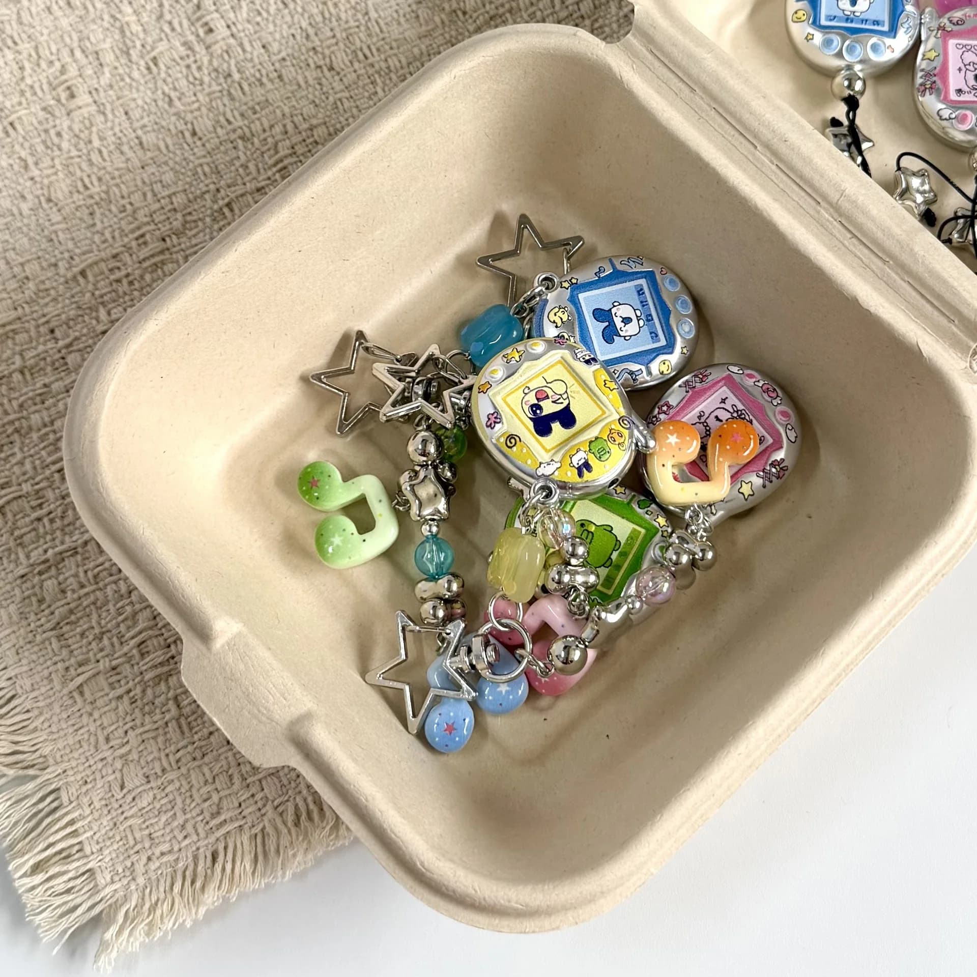 Tamagotchi Mametchi mimitchi Kuchipatchi cartoon note beaded keychain creative two-dimensional cute backpack decorative pendant