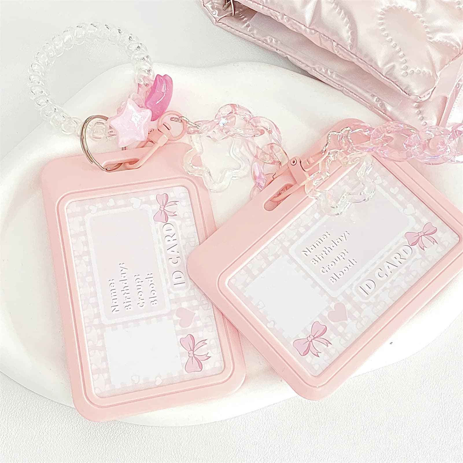 Porta carte carino da donna Flash Pink Blue Love Gradient Cool Card Star Ciondolo Portachiavi Bus Student ID Card Holder Case