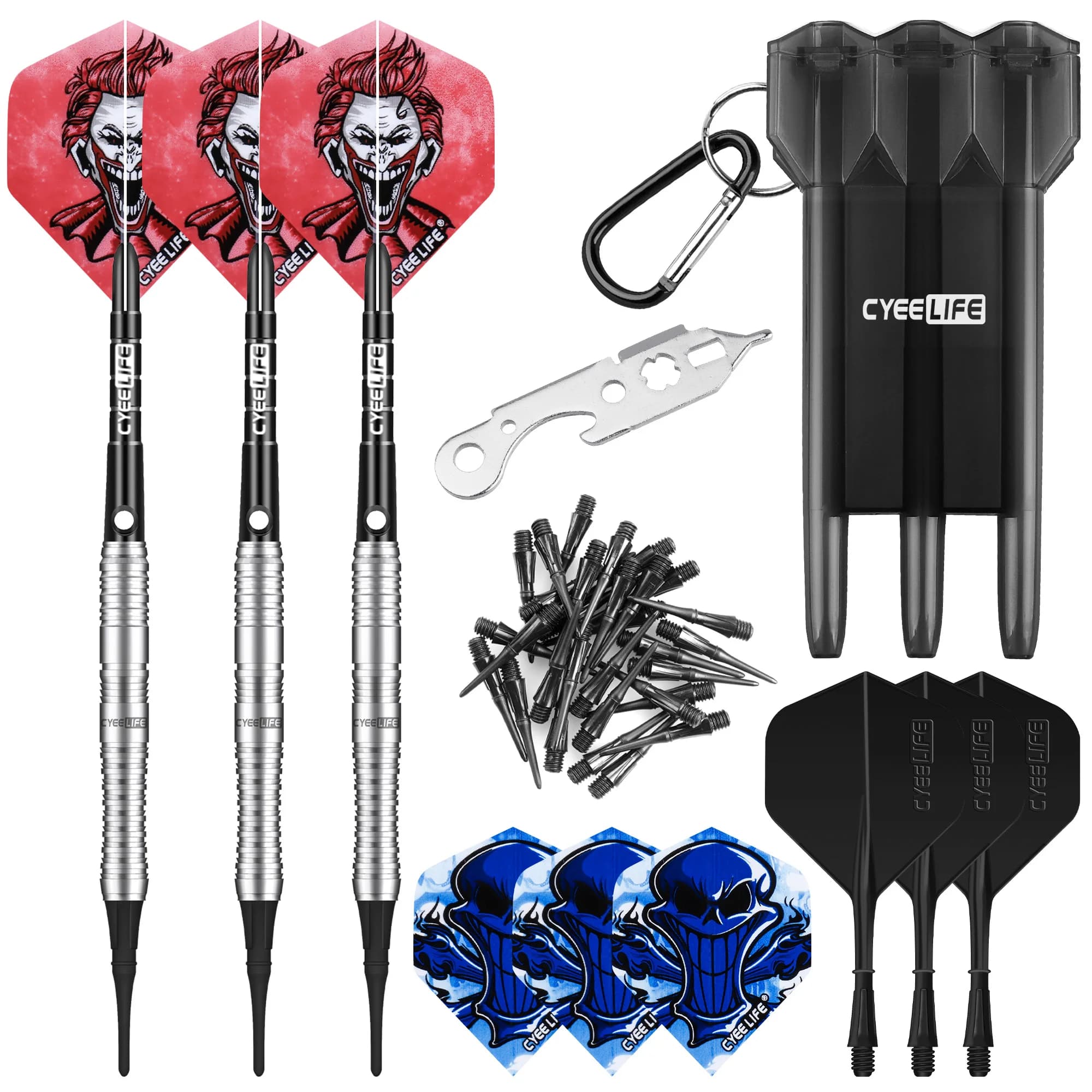 Keyelife-freccette con punta morbida in tungsteno, 18g, con custodia per il trasporto, aste in alluminio e plastica, 30 punti, per Set di freccette da competizione Pro