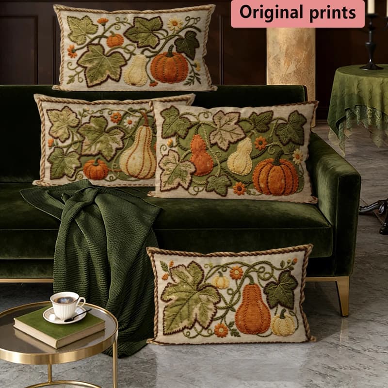 Autumn Pumpkin Gourd Farmhouse Pillow Covers Suitable For Sofa Bedroom Car Cushion Rectangular Back Cushion