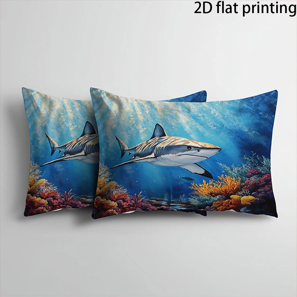 Two-piece suit Shark Underwater Pillow Covers , Used for sofas, chairs, cars, decorative cushion covers, pillowcases.