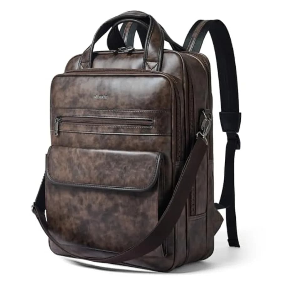 Zaino per Laptop da 15,6 Pollici in Pelle Vegana, Impermeabile, per Uomo e Donna, Zaino Professionale Casual