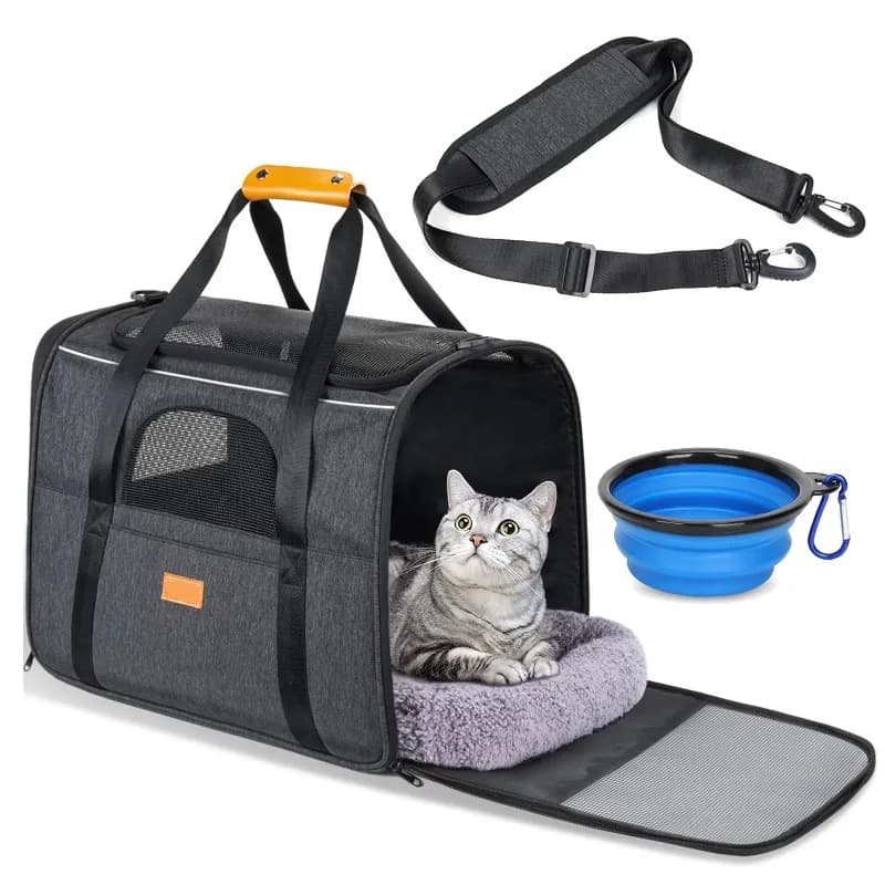 Portable Pet Dog Carrier Backpack Foldable Cat Travel Bag Breathable Zipper Solid Pattern for Car Seat Outdoor Use
