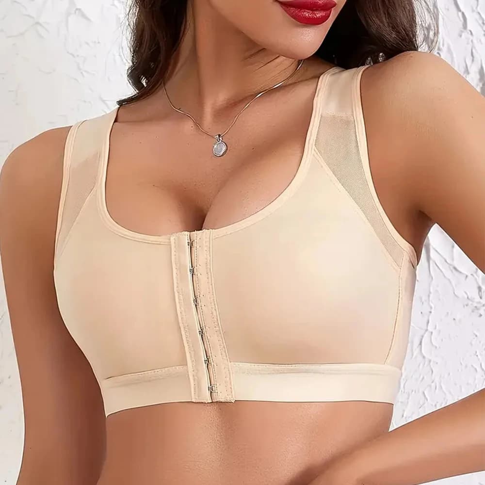 Reggiseno Correttore Posturale con Chiusura Frontale per Donna, Push-Up, con Spalline Incrociate, Antiurto, per Sport e Fitness