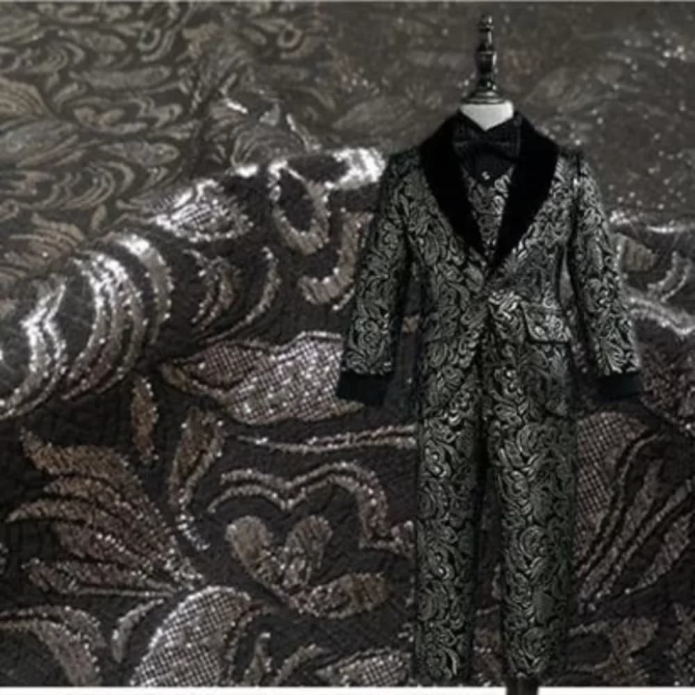 European Metal Wire Jacquard Embossed Dark Pattern Brocade Fabric Autumn Winter Windbreaker Children's Suit Cloth Material