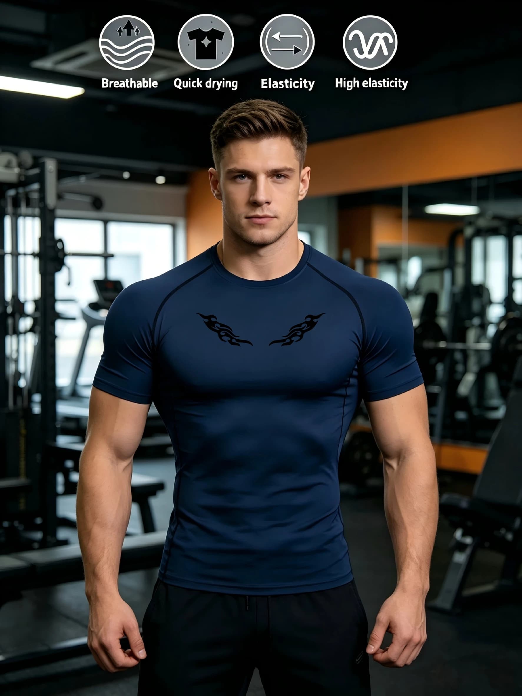 Men Compression Running T Shirt print Fitness Tight Short Sleeve Tshirt Training Jogging Shirts Gym Sportswear Quick Dry Tee Top