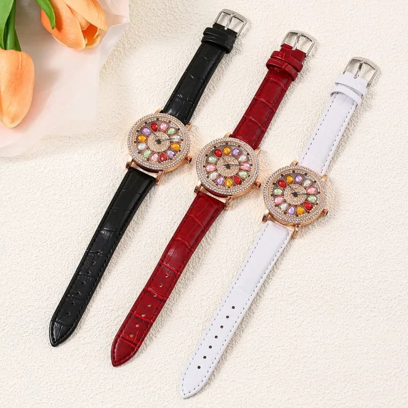 1 piece of dazzling and fashionable women's quartz watches with colorful rhinestone inlay, with a seductive, durable swivel dial