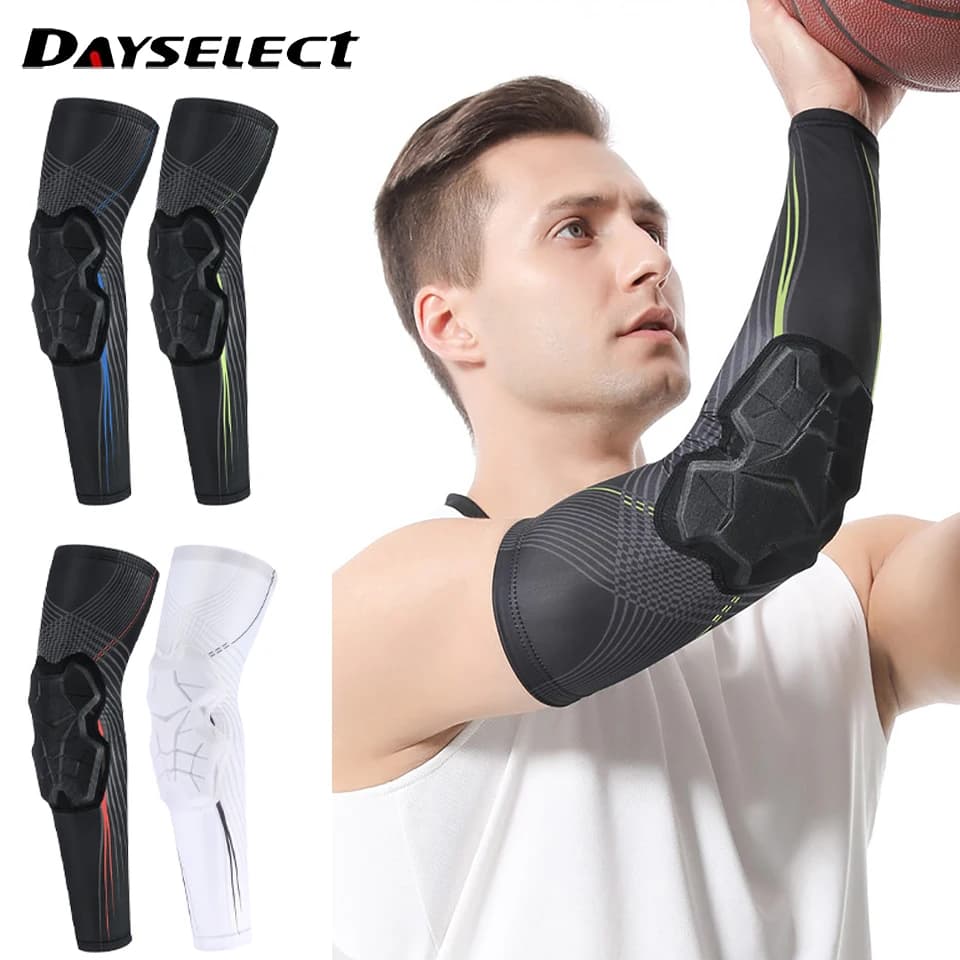 1 Pezzo Manicotto Sportivo a Nido d'Ape Antiurto, Protezione Imbottita Rinforzata per Gomito, Antiscivolo in Silicone per Basket e Pallavolo