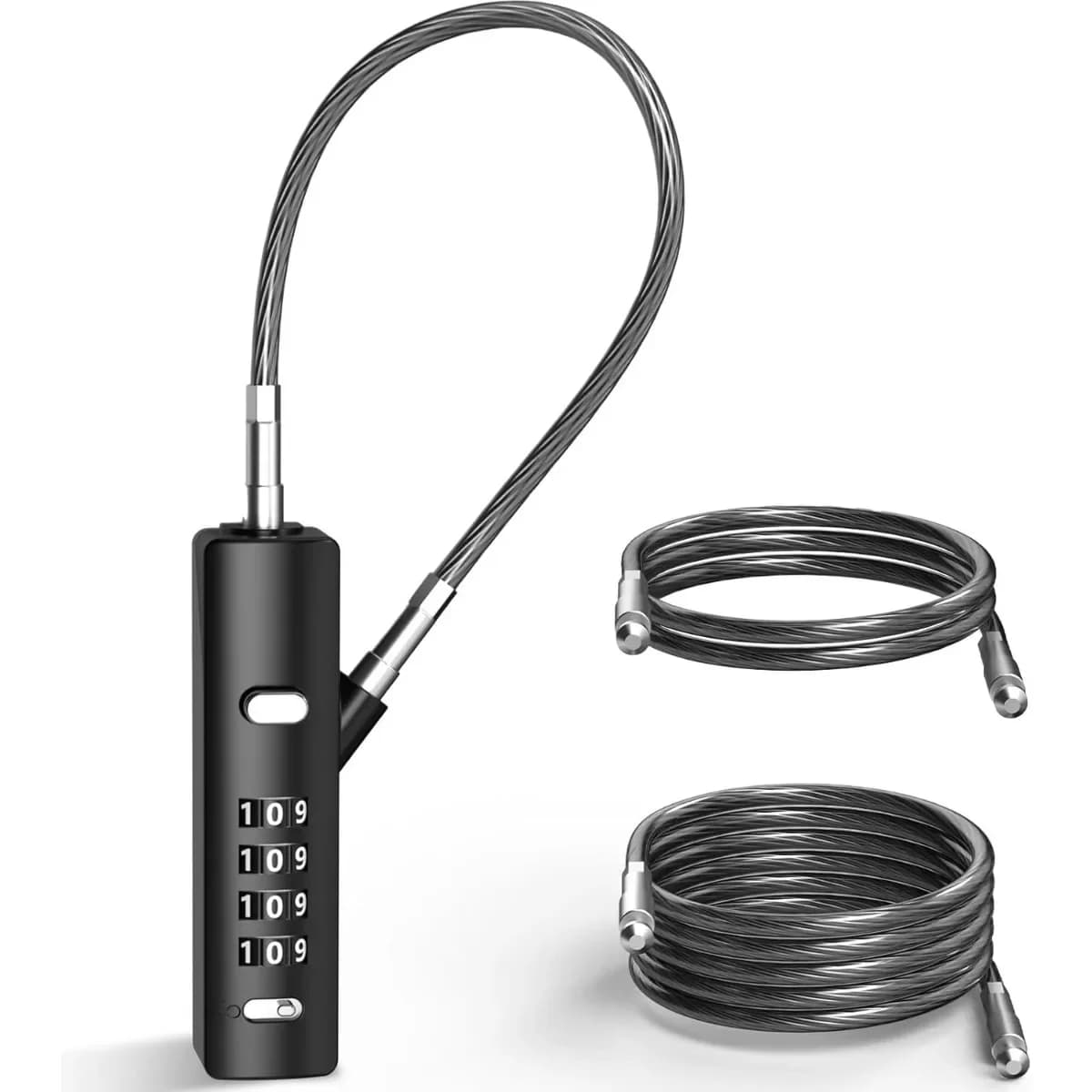 Set da 3 pezzi Lucchetto per cavo con combinazione a 4 cifre in lega di zinco e acciaio temprato multiuso per armadi per biciclette, armadi, recinzioni per bici